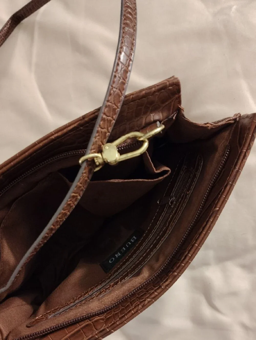 Brown Croc-Embossed Crossbody Bag